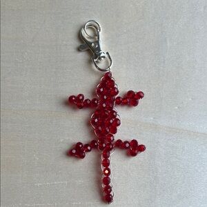 Red Beaded Lizard Keychain Charm